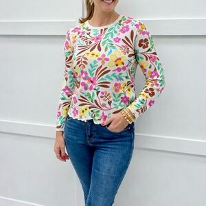 Talbots Petite P Merino Wool Floral Knit Sweater Layering  Long Sleeve